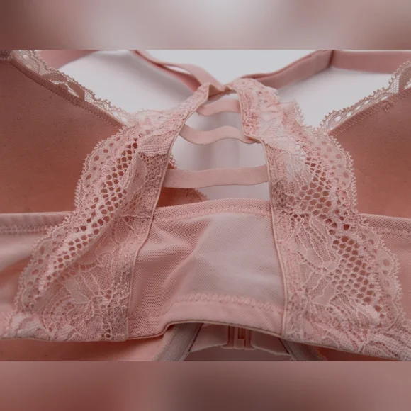 NWT Auden 34D Pastel Pink Lace Lightly Lined Racerback Bra – Front Clasp - Picture 3 of 7